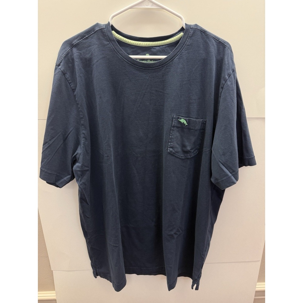Tommy Bahama Mens XL Navy Blue Pima Cotton Pocket Logo Crew Neck T-Shirt
